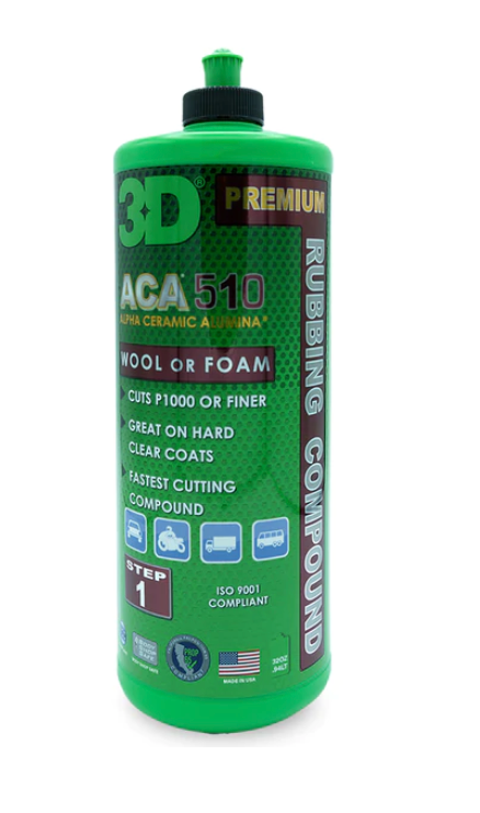 3D ACA 510 Premium Rubbing Compound - 32oz - Step 1 Fastest Cutting Body  Shop Compound with Wool or Foam Pad - Cuts P1000 or Finer - Great on Hard